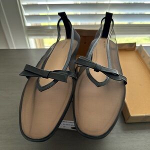 Free People Black Mesh Slingback Flats with Black Trim and Bow